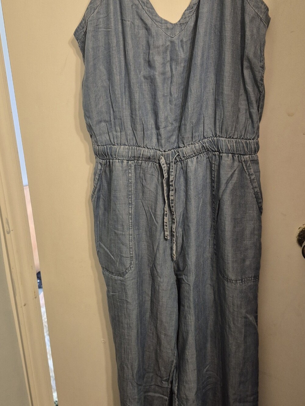 Splendid Chambray Drawstring Jumpsuit in Light Blue